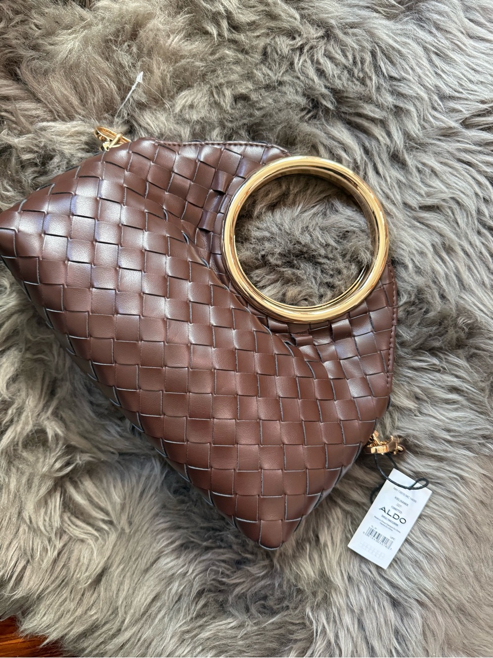 Aldo Brown Woven Ring-Handle Clutch with Gold Accent
